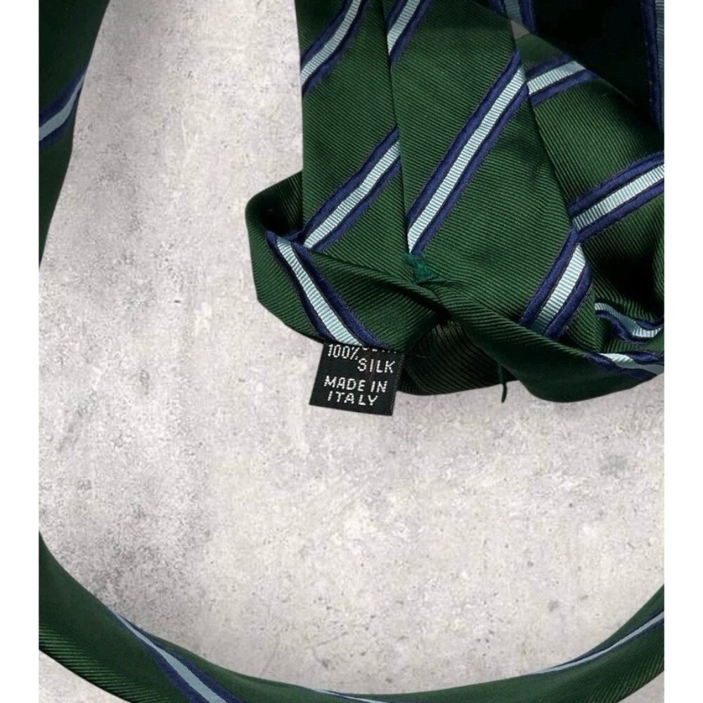 KITON 7fold Silk Tie ITALY XL Green Blue Striped W:3.7" EUC - Picture 3 of 6